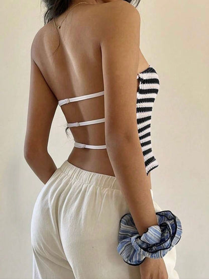 Bandeau tricot rayé bordeaux et blanc