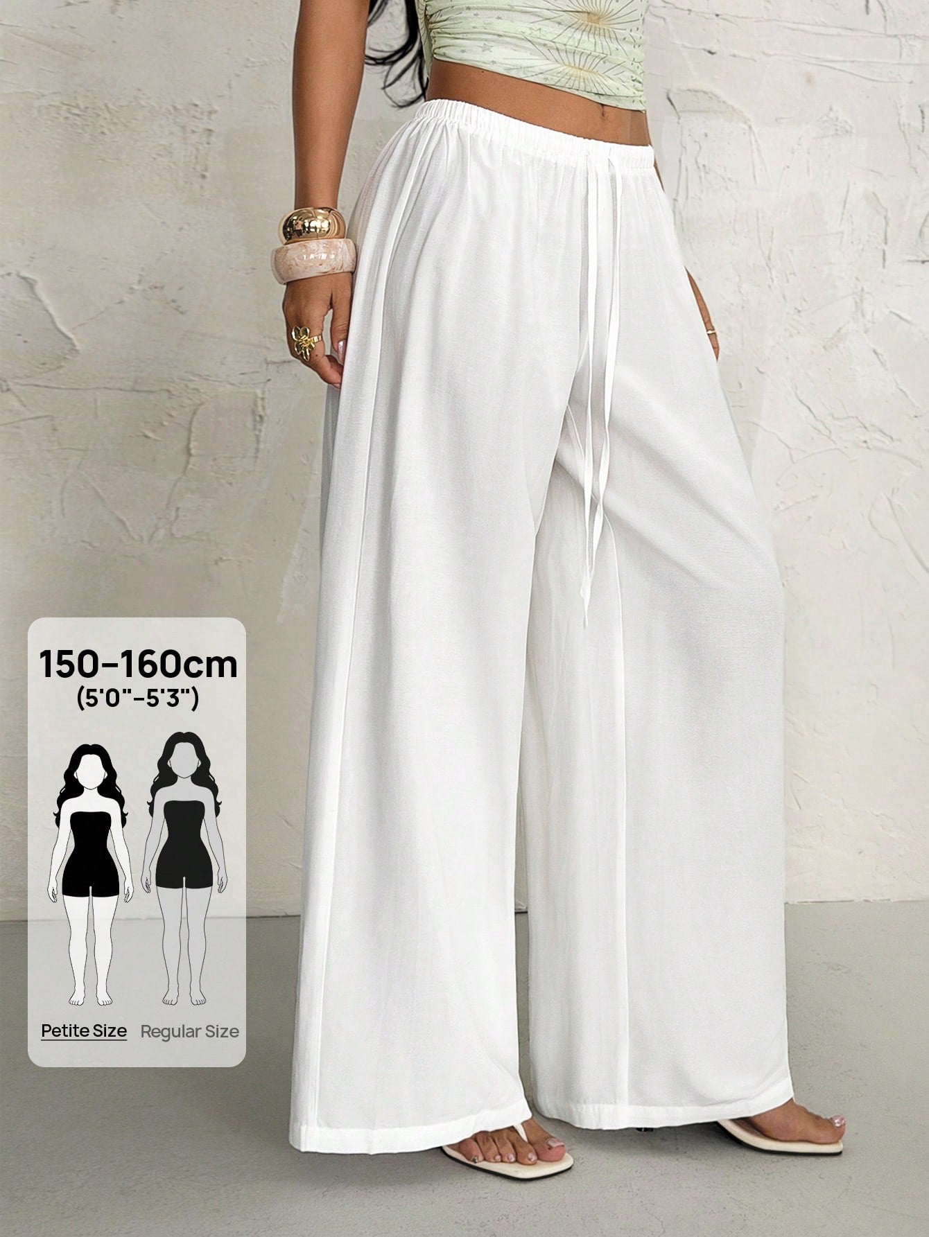 Pantalon large blanc taille cordon