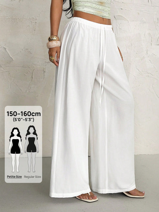 Pantalon large blanc taille cordon