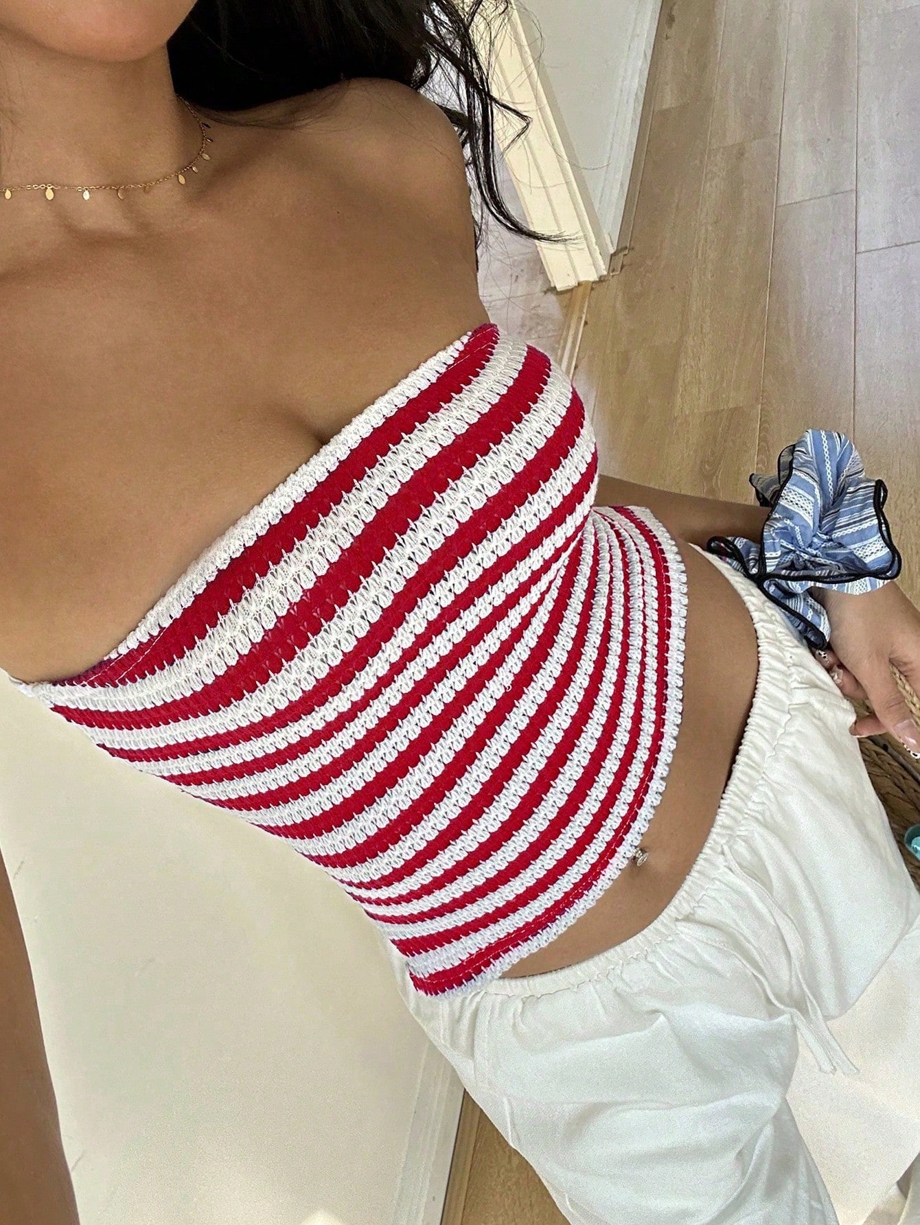 Bandeau tricot rayé rouge et blanc