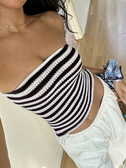 Bandeau tricot rayé bordeaux et blanc