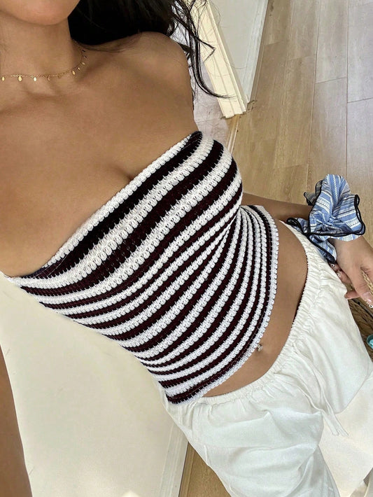 Bandeau tricot rayé bordeaux et blanc