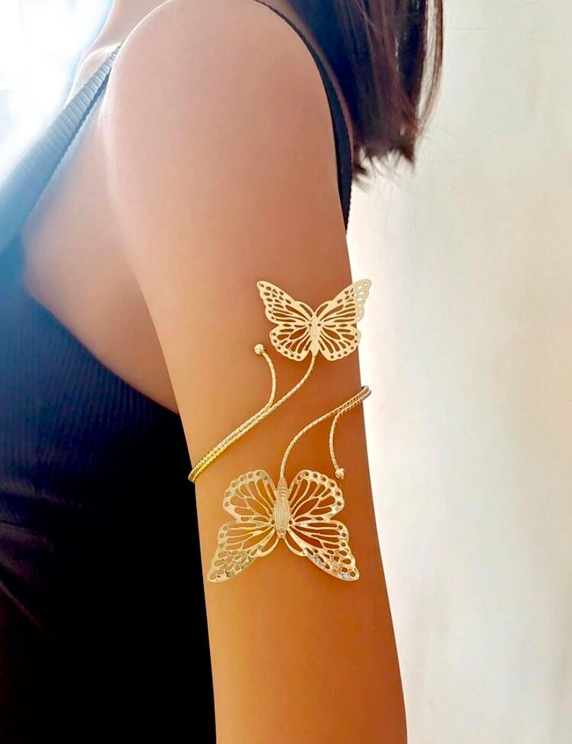 Bracelet de bras papillons dorés ajustable